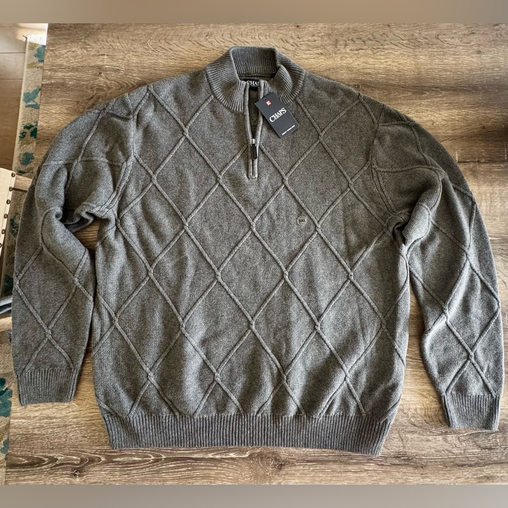 NWT Chaps Gray Quarter Zip Sweater - XXL